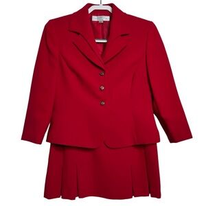 TAHARI ASL Petite Red Skirt‎ Pleated Skirt Suite Women’s Sz 6 Petite - NWOT